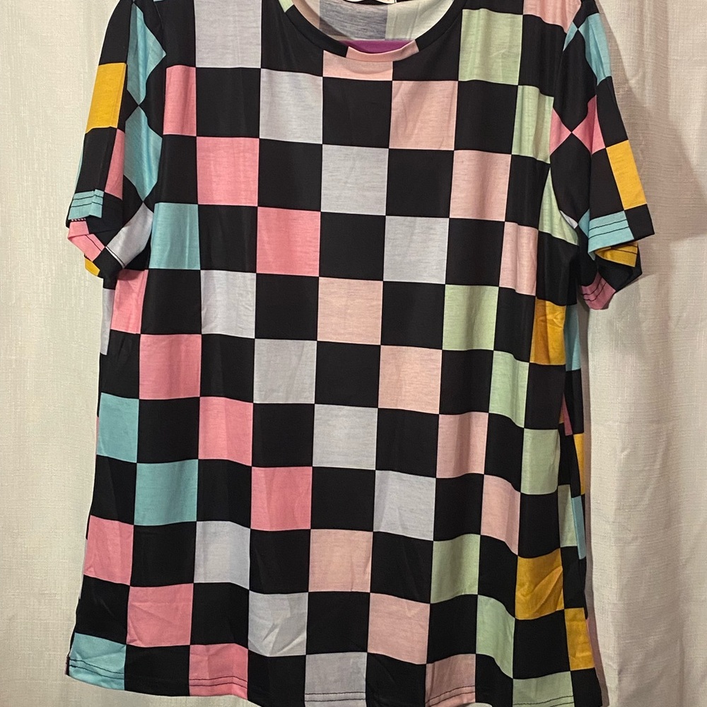 Colorful checker tshirt.